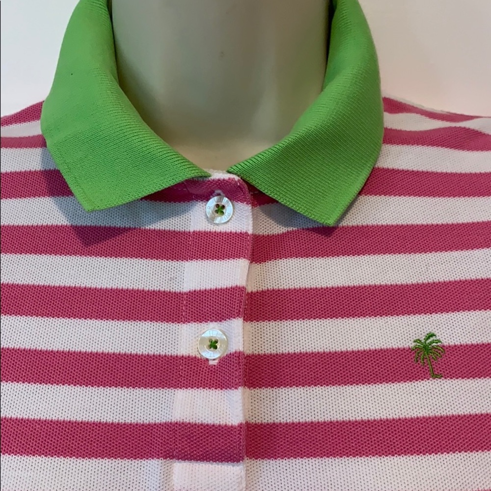 Lilly Pulitzer Pink‎ Strip Polo Shirt - Size XS, Vintage - Picture 2 of 3